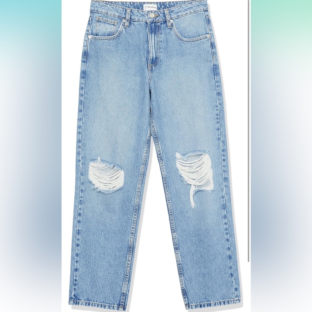NWT The Drop Women's Luca High Rise Distressed Loose Straight fit, Dark Indigot - Picture 7 of 7